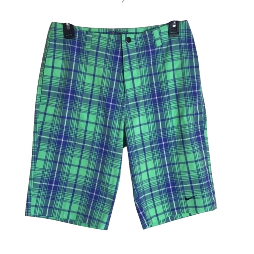 Nike Golf‎ Tour Performance Youth Size L Shorts Adjustable Waist Plaid Green